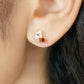 18K/10K White Shell Garnet Flower Stud Earrings (Yellow Gold) - Model Image