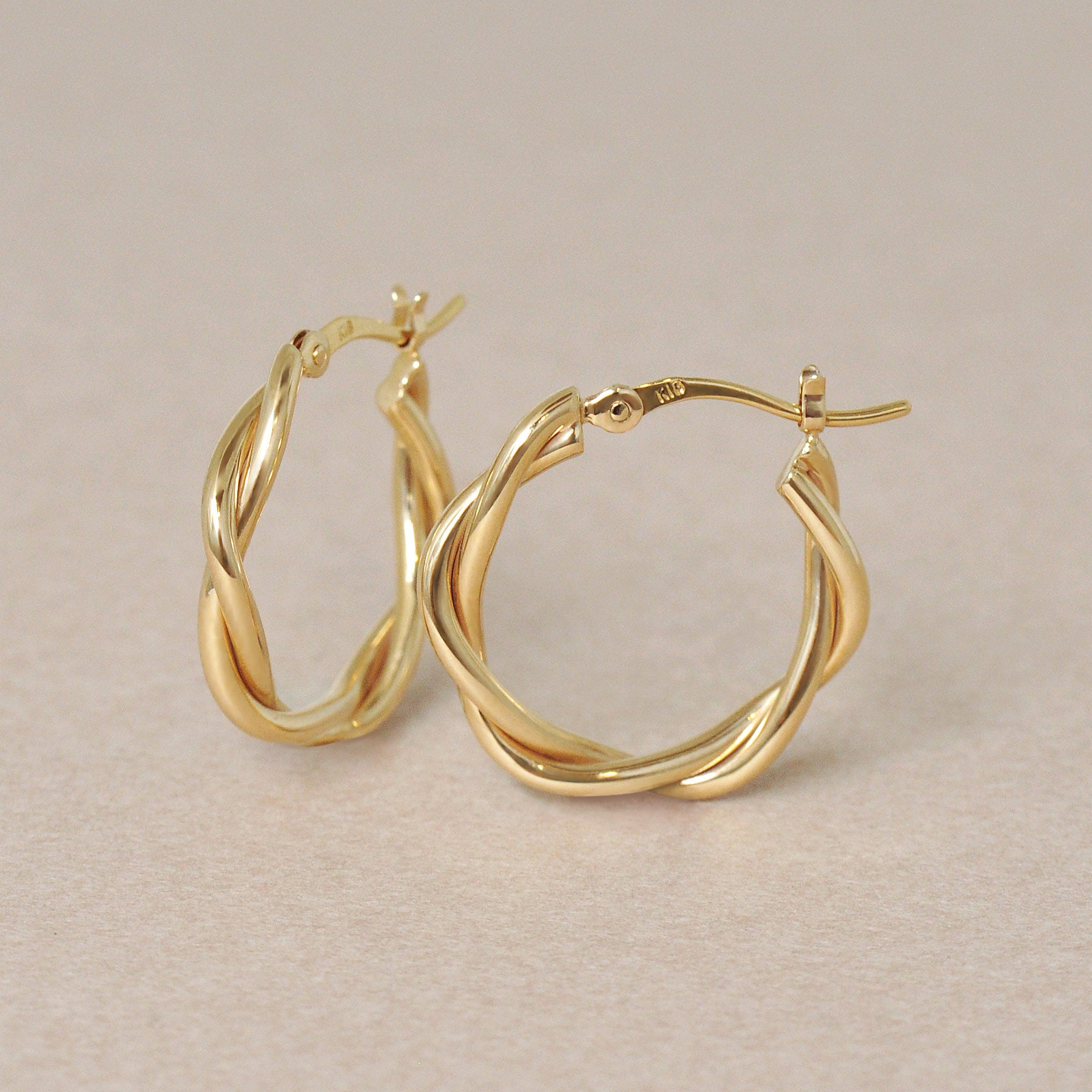 18K/10K Twisted Pipe Hoop Earrings (Yellow Gold) - Product Image