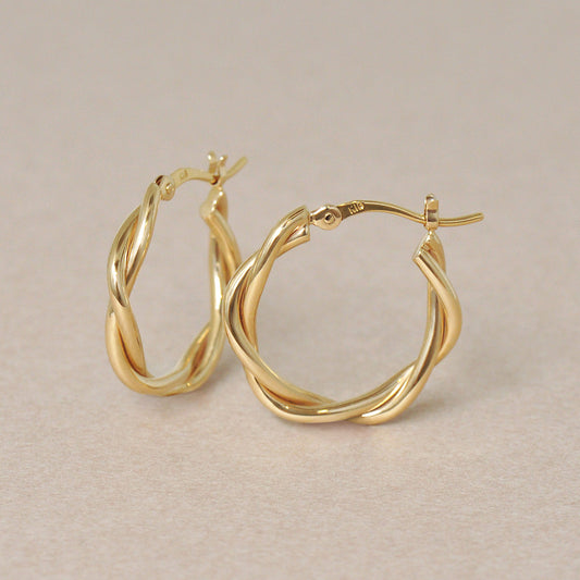 18K/10K Twisted Pipe Hoop Earrings (Yellow Gold) - Product Image