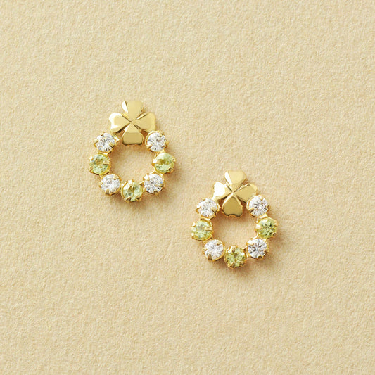 18K/10K Peridot Clover Circle Stud Earrings (Yellow Gold) - Product Image