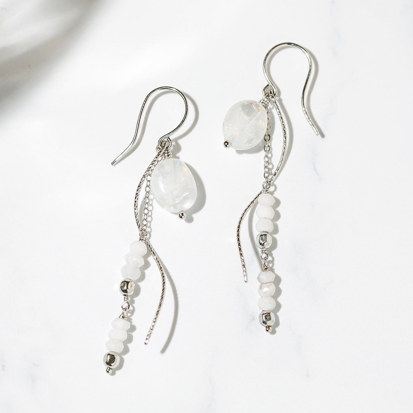 Gold Filled Blue Moonstone Earrings [Ripple Line] - Product Image