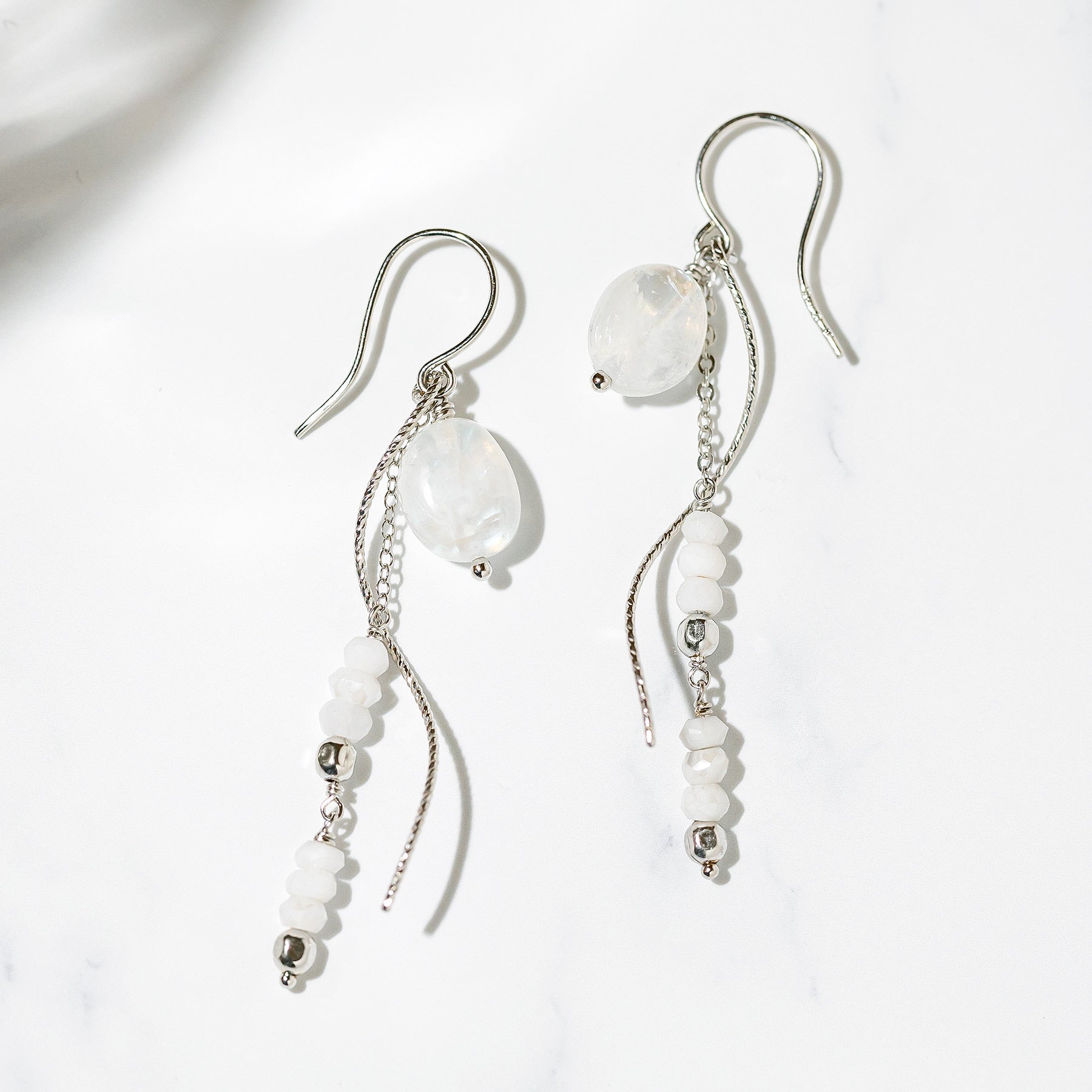 Gold Filled Blue Moonstone Earrings [Ripple Line] - Product Image