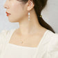 Gold Filled Blue Moonstone Earrings [Ripple Line] - Model Image