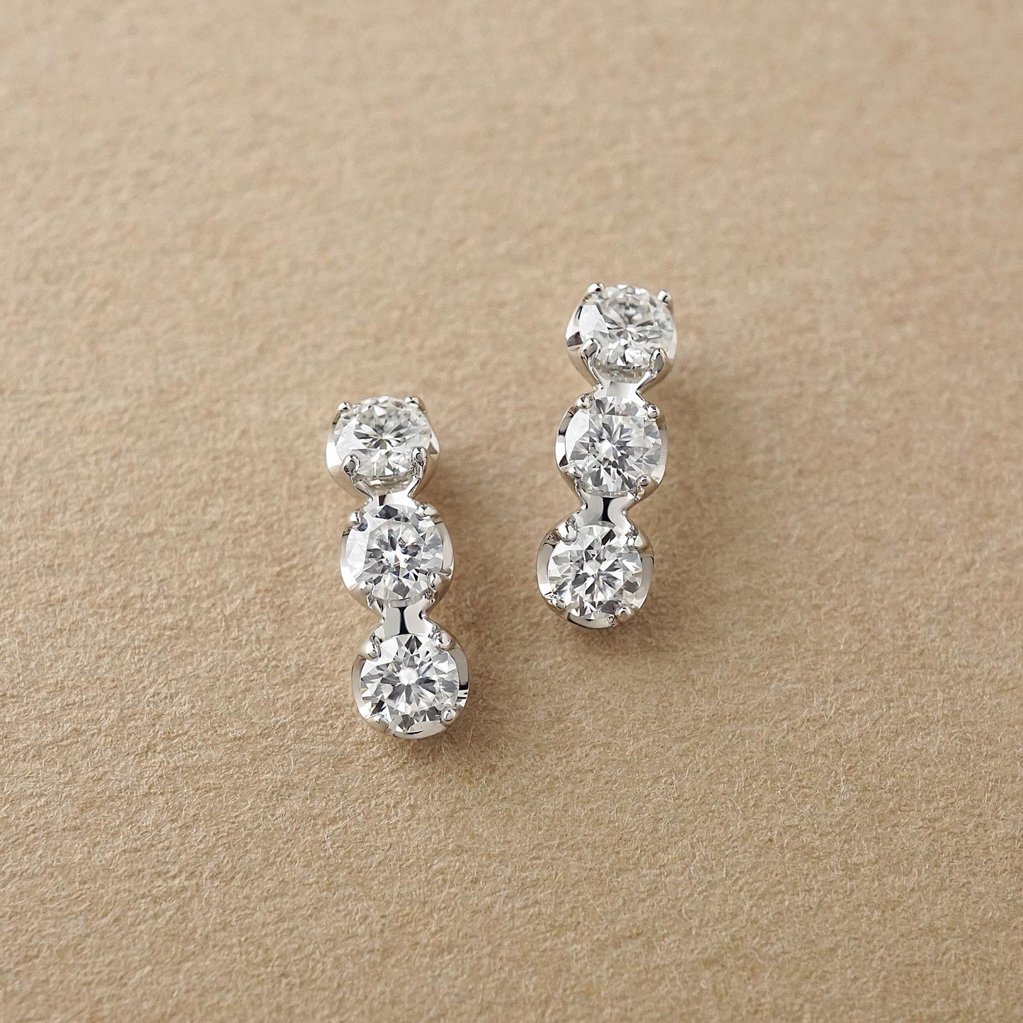 14K/10K Moissanite Trilogy Earrings (White Gold) - Product Image