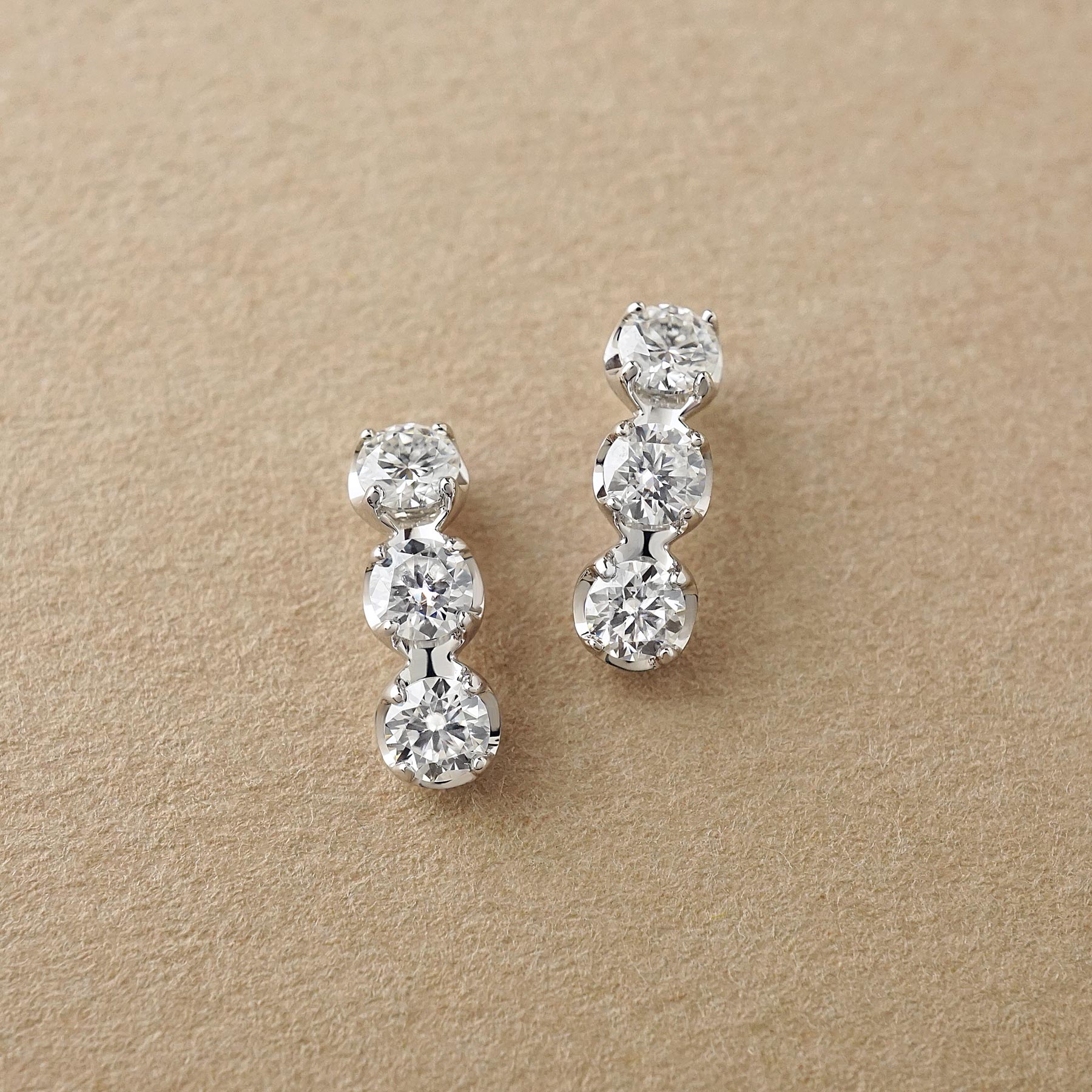 14K/10K Moissanite Trilogy Earrings (White Gold) - Product Image