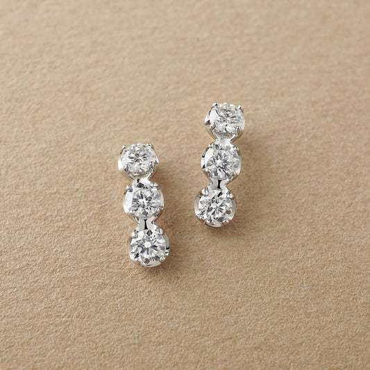 14K/10K Moissanite Trilogy Earrings (White Gold) - Product Image