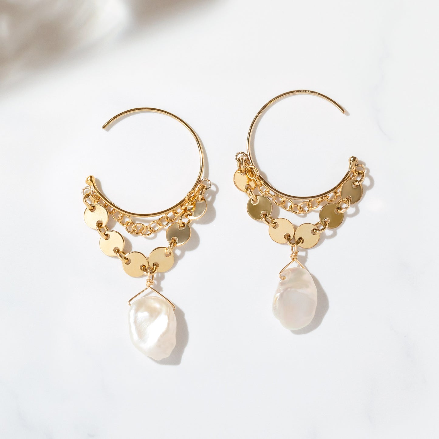 Gold Filled Freshwater Pearl Earrings [Nature Coin] - Product Image