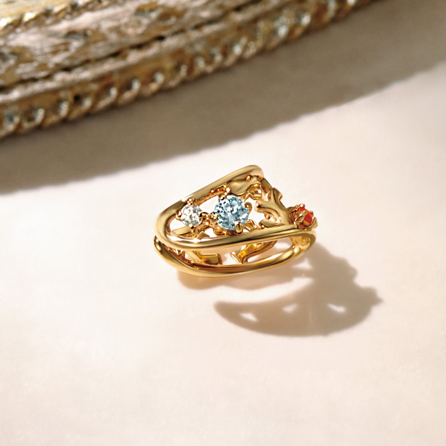 925 Sterling Silver Blue Topaz Coral Fish Ear Cuff - Product Image