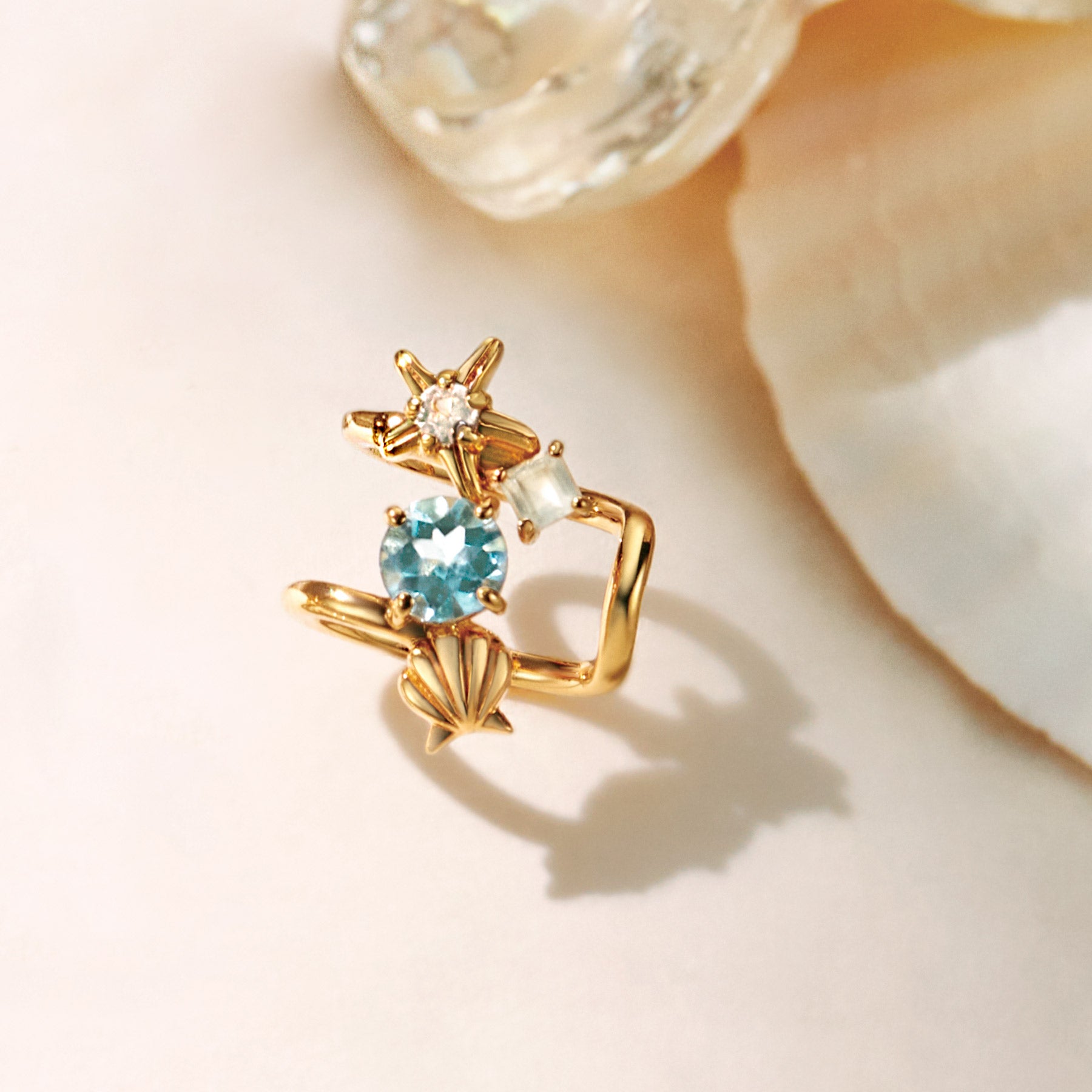 925 Sterling Silver Blue Topaz Coquille Ear Cuff - Product Image