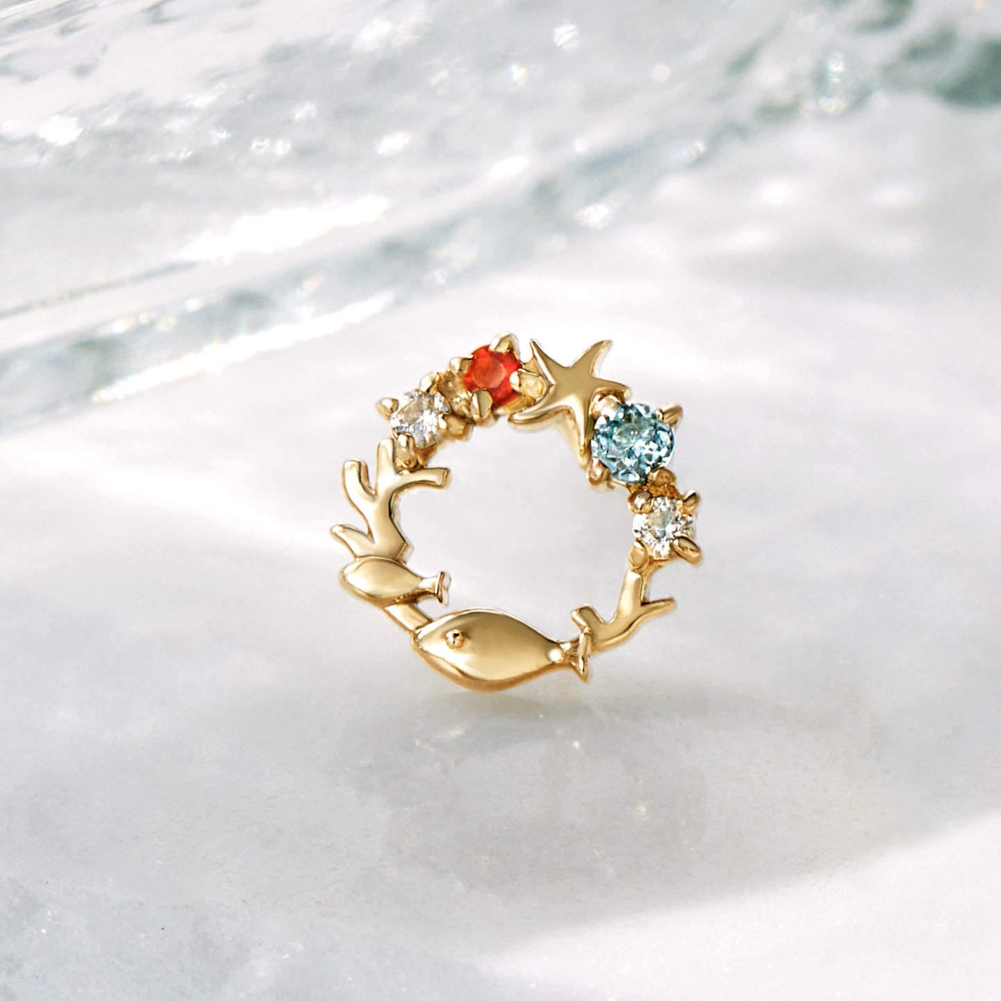 [Solo Earring] 18K/10K Coral Fish Single Earring (Yellow Gold) - Product Image