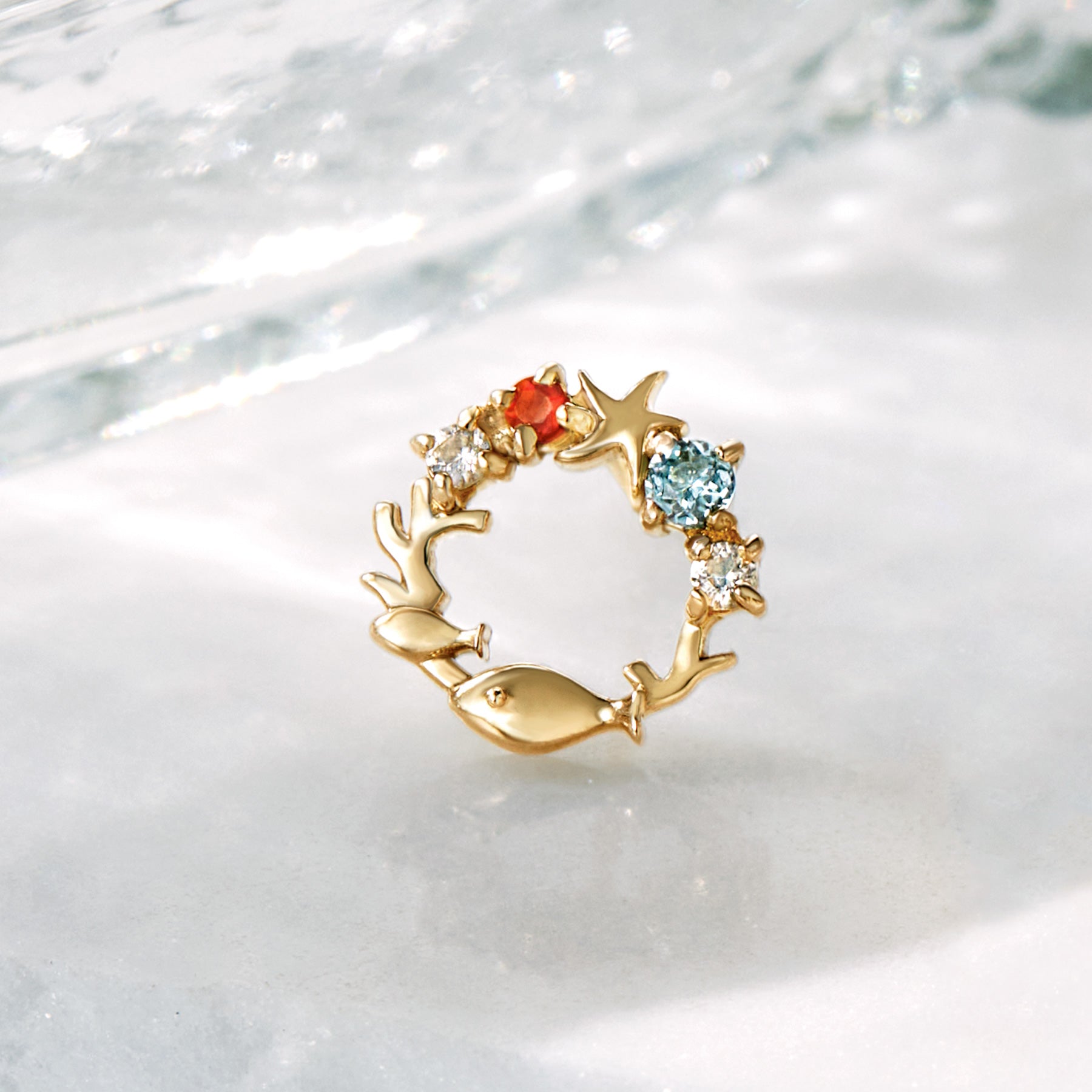 [Solo Earring] 18K/10K Coral Fish Single Earring (Yellow Gold) - Product Image