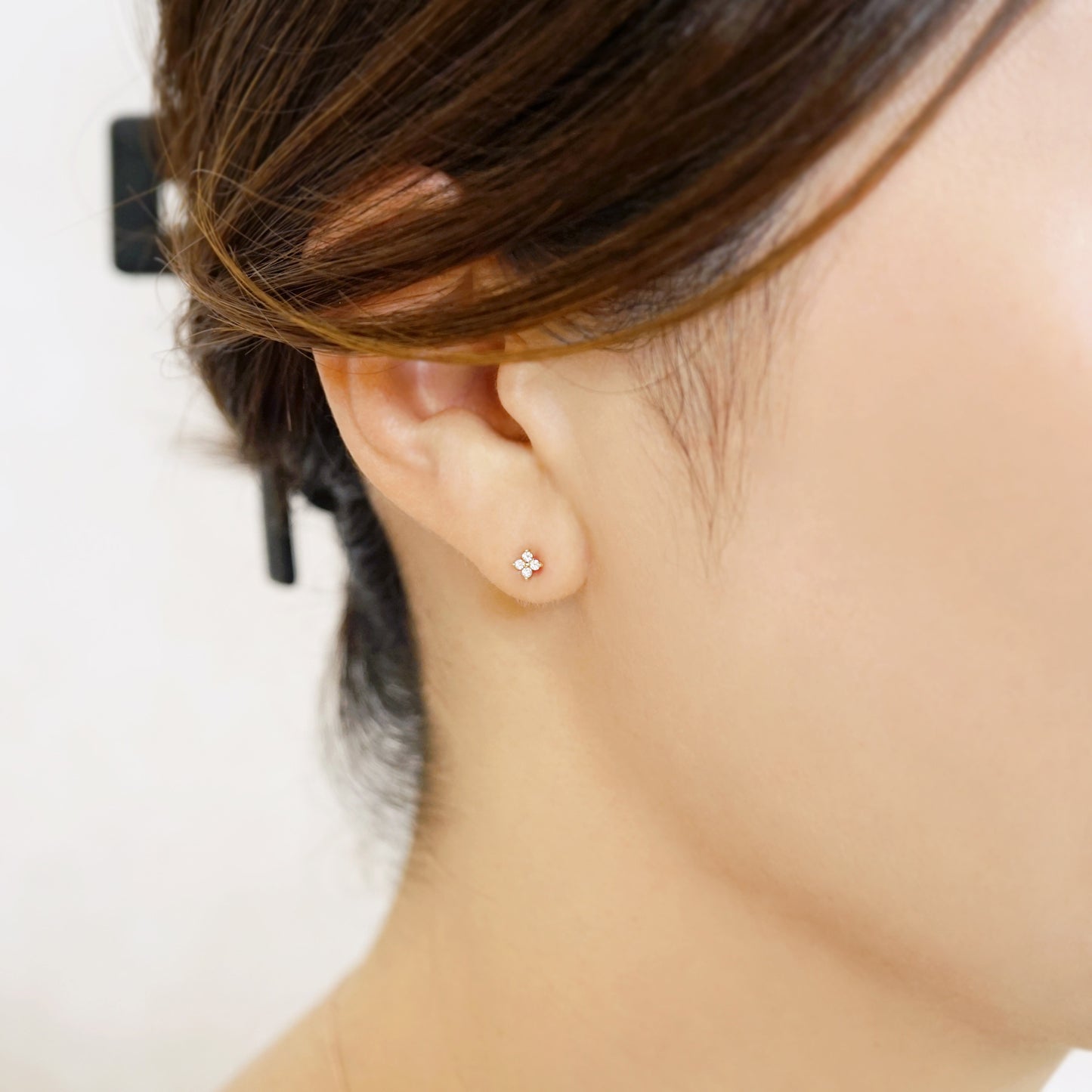 18K/10K Diamond Mini Flower Earrings (Yellow Gold) - Model Image