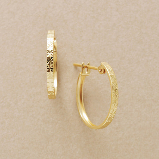 18K/10K Flower Cut Slim Hoop Earrings (Yellow Gold) - Product Image