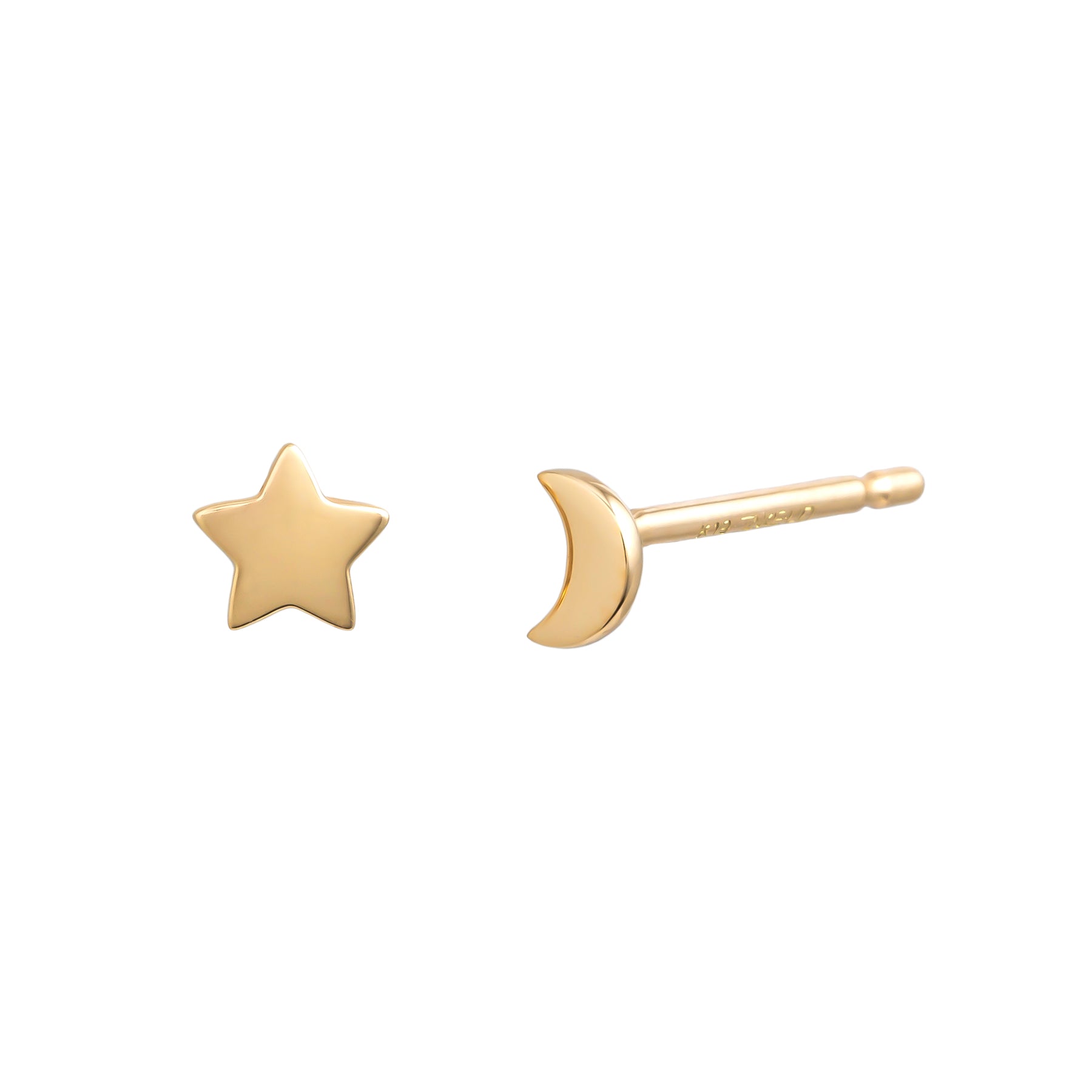[Second Earrings] 18K Mini Moon and Star Earrings (Yellow Gold) - Product Image