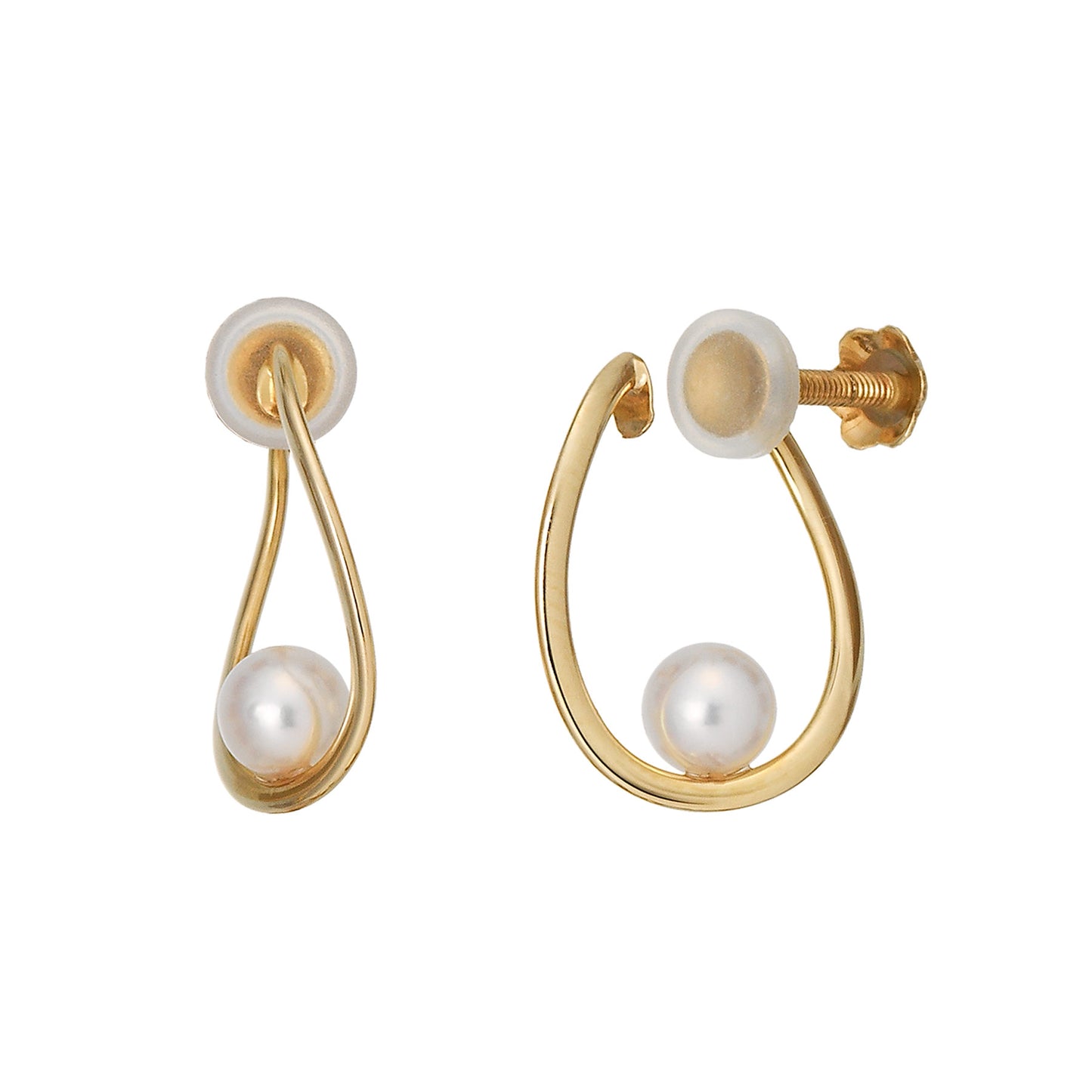 10K Yellow Gold Akoya Pearl Twist Hoop Clip-On Earrings - Product Image