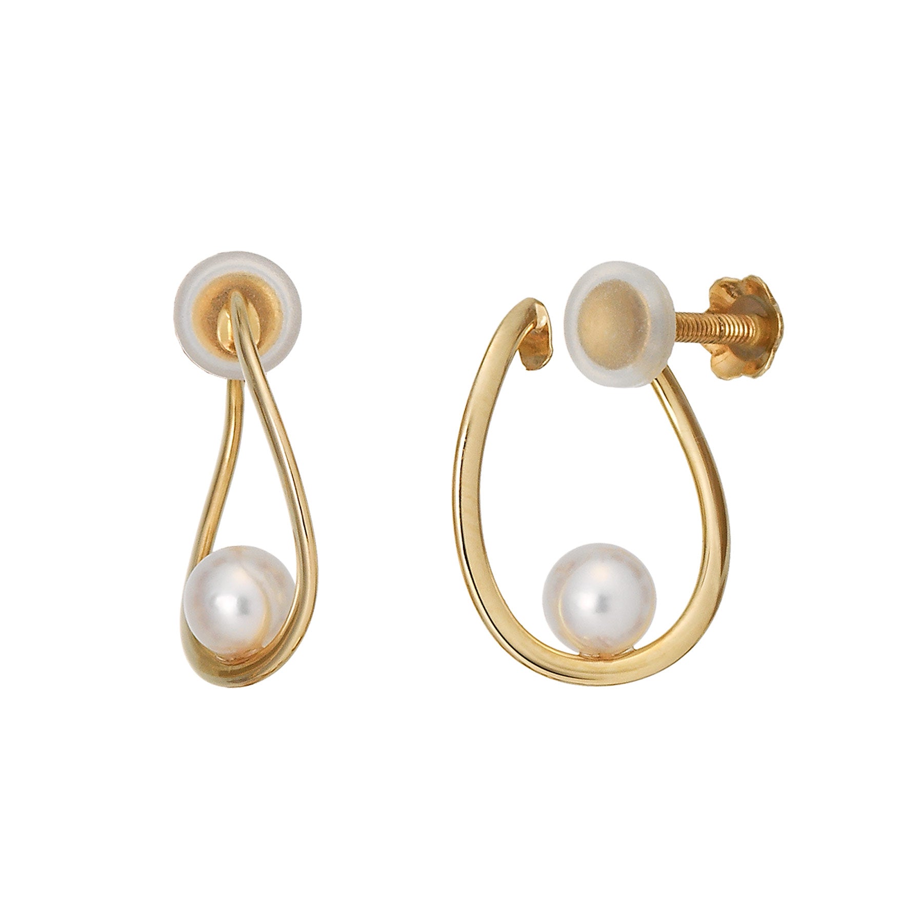 10K Yellow Gold Akoya Pearl Twist Hoop Clip-On Earrings - Product Image
