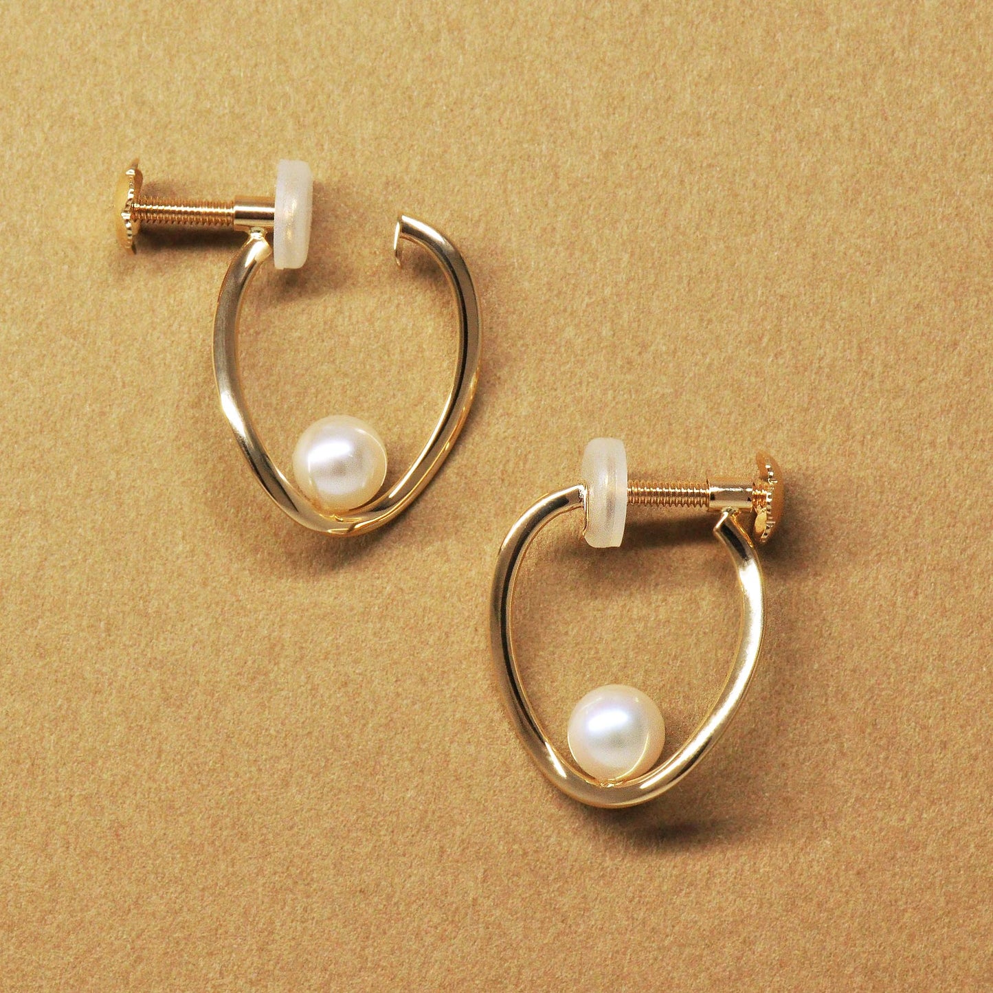 10K Yellow Gold Akoya Pearl Twist Hoop Clip-On Earrings - Product Image