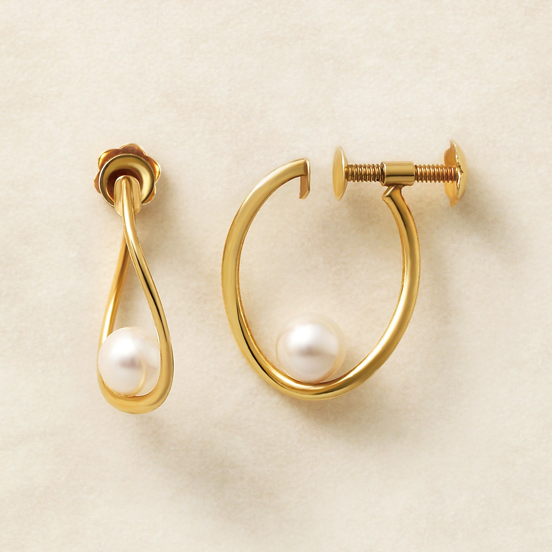 10K Yellow Gold Akoya Pearl Twist Hoop Clip-On Earrings - Product Image