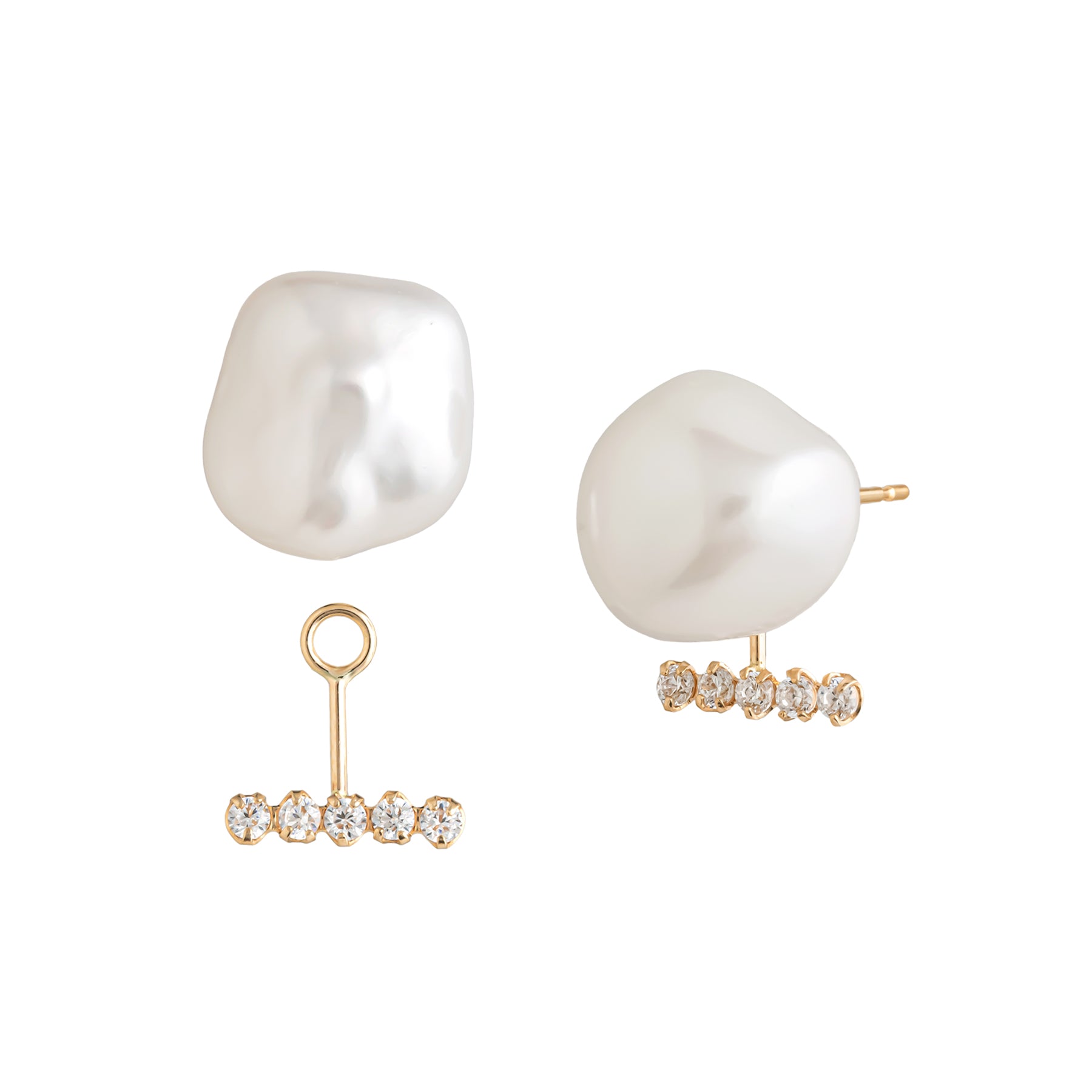 18K/10K Baroque Freshwater Pearl 2Way Earrings (Yellow Gold) - Product Image