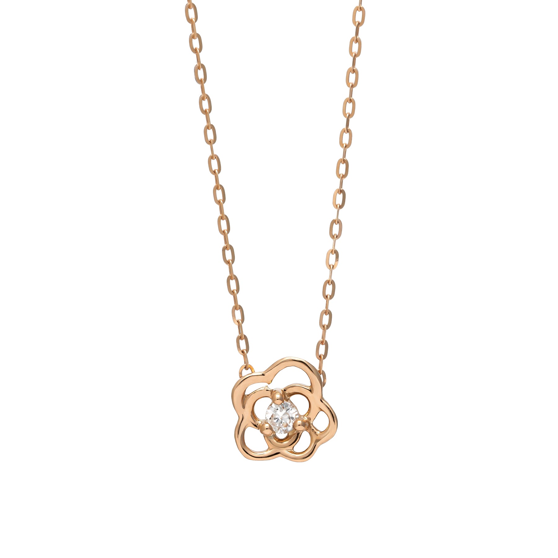 10K Diamond Openwork Flower Necklace (Rose Gold) - Product Image