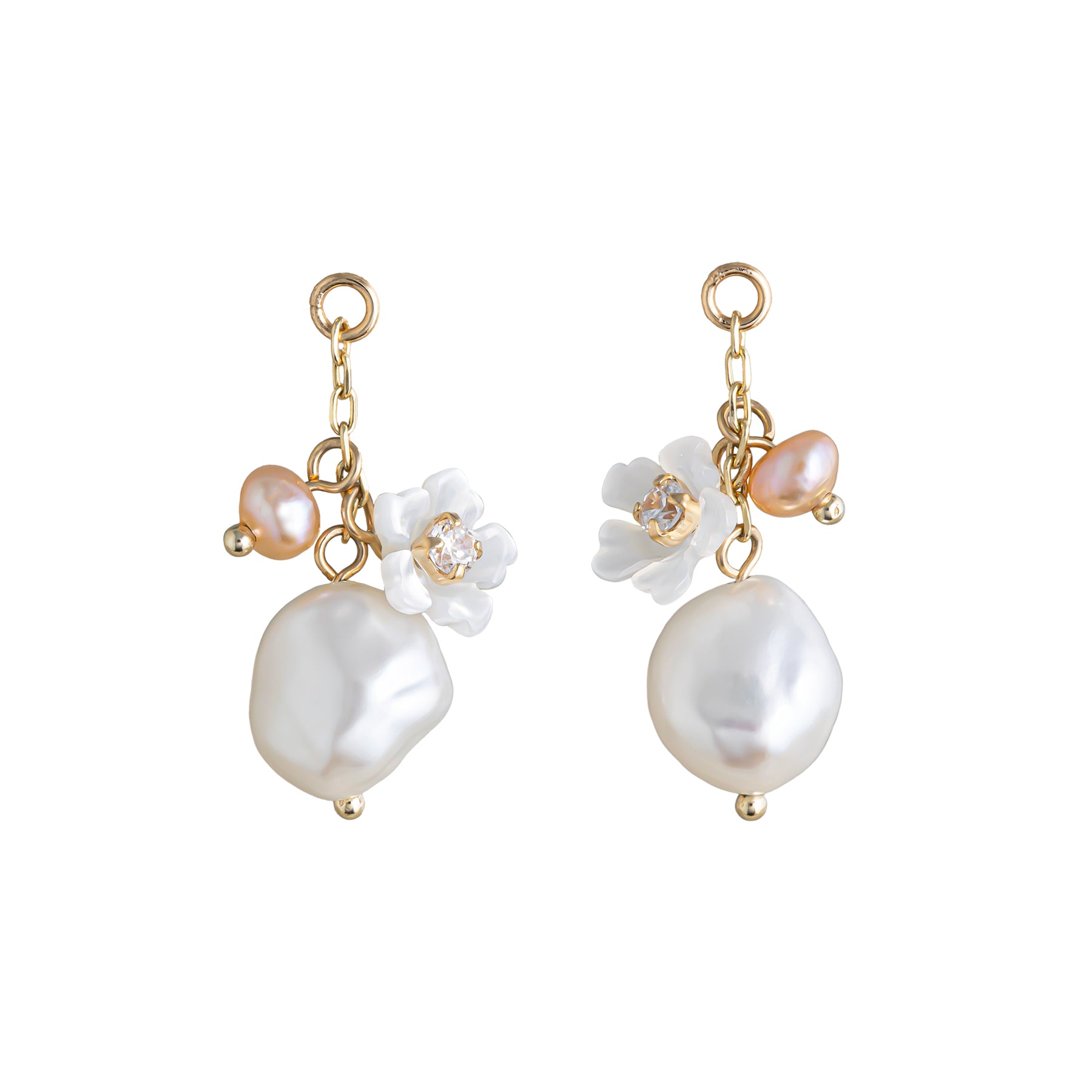 [Palette] 10K White Shell Flower Baroque Charms (Yellow Gold) - Product Image
