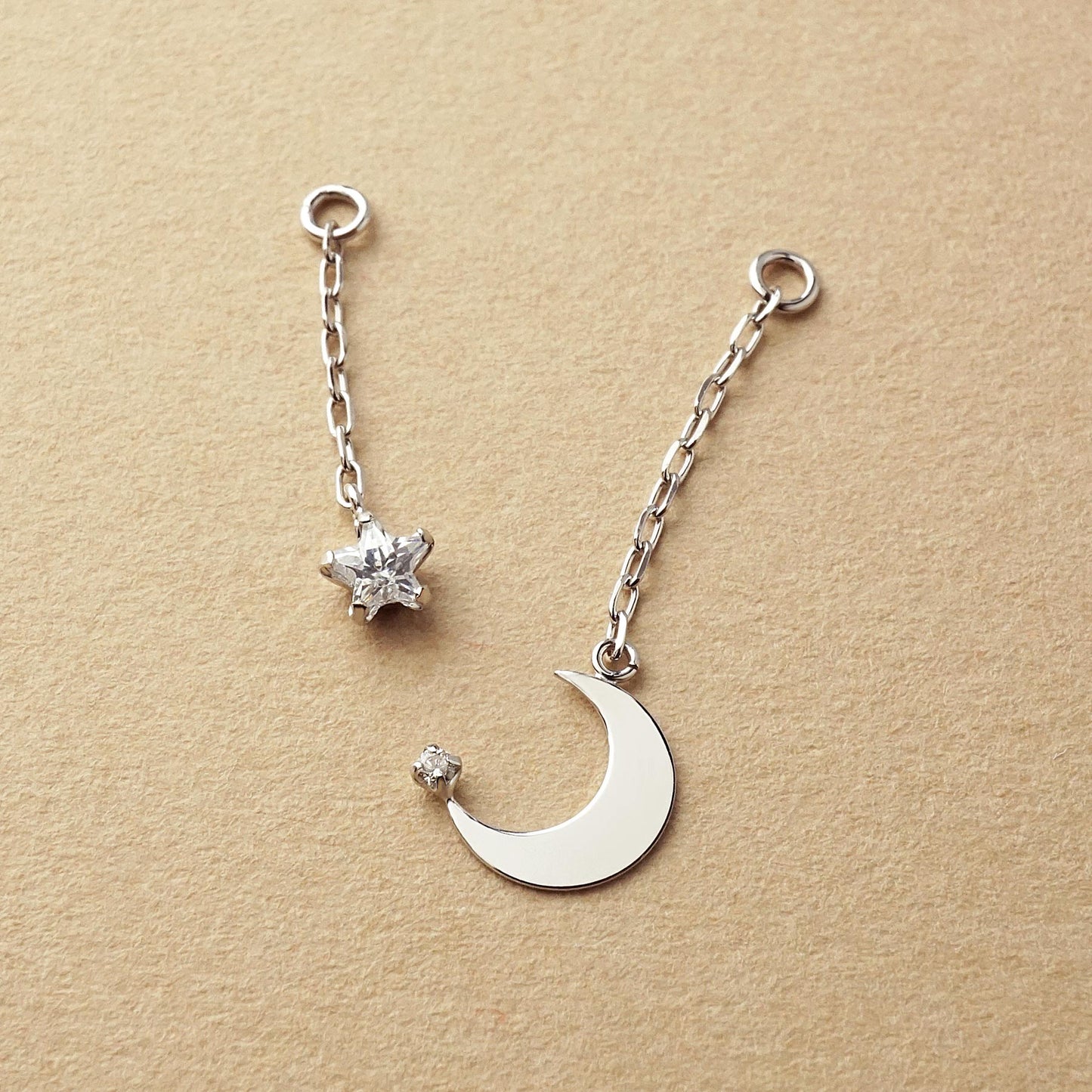 [Palette] 10K Diamond Star & Moon Charms (White Gold) - Product Image