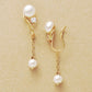 [Airy Clip-On Earrings] Swinging Pearl Charm Earrings (Yellow Gold) - Product Image