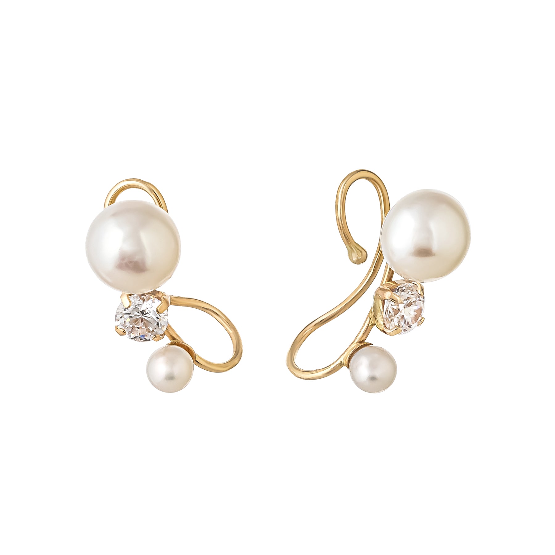 [Airy Clip-On Earrings] Pearl Gradation Earrings (Yellow Gold) - Product Image