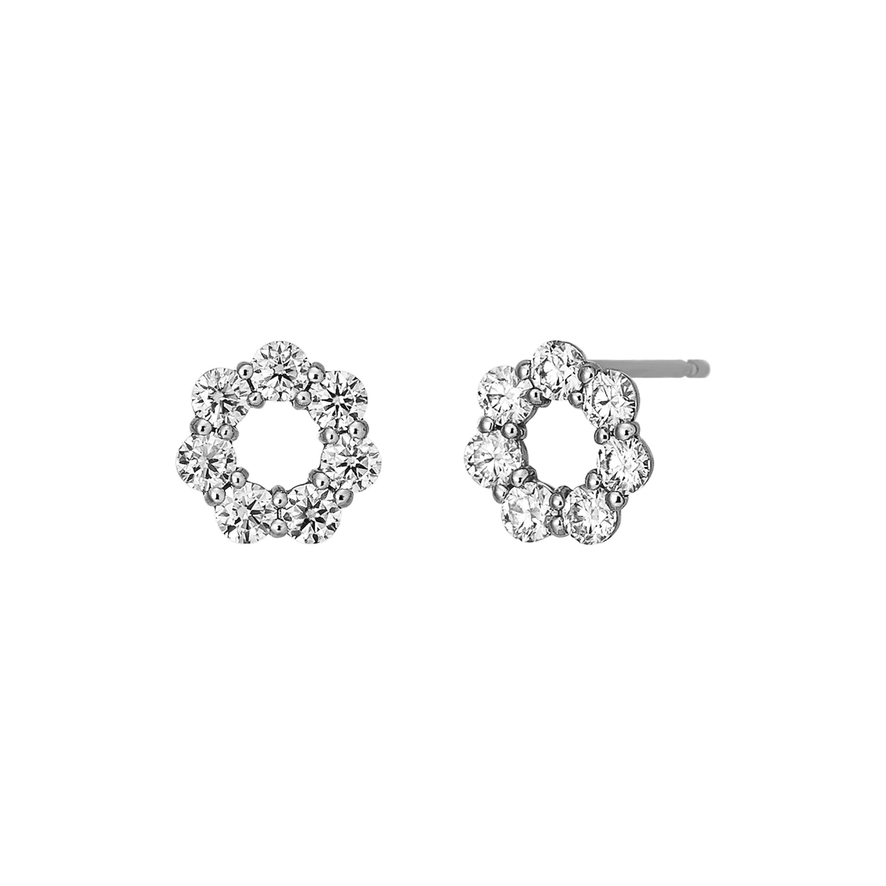 14K/10K Moissanite Circle Flower Earrings (White Gold) - Product Image