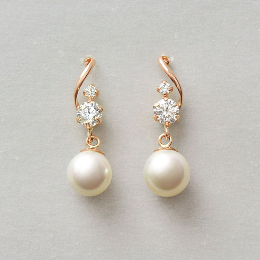 10K Swinging Shell Pearl Earrings (Rose Gold) - Product Image