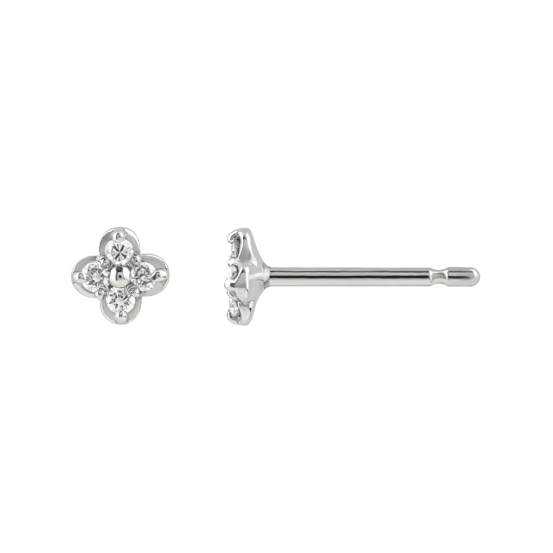 [Second Earrings] Platinum 0.08ct Diamond Flower Earrings - Product Image