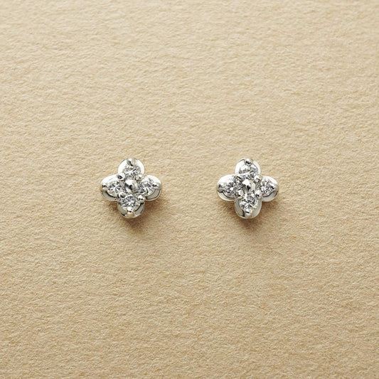 [Second Earrings] Platinum 0.08ct Diamond Flower Earrings - Product Image