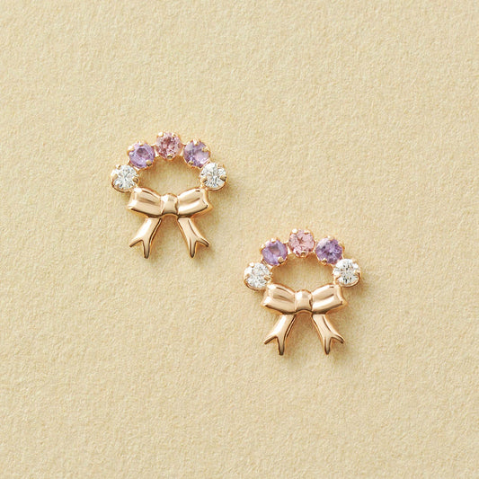 18K/10K Pink Tourmaline Bouquet Stud Earrings (Rose Gold) - Product Image