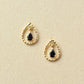 18K/10K Onyx Dew Drop Frame Stud Earrings (Yellow Gold) - Product Image