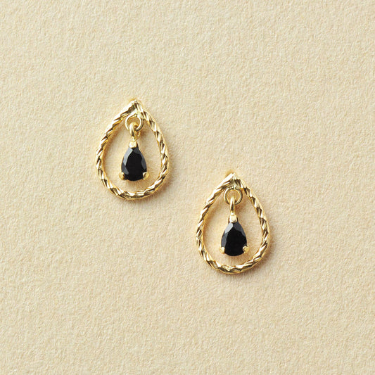 18K/10K Onyx Dew Drop Frame Stud Earrings (Yellow Gold) - Product Image