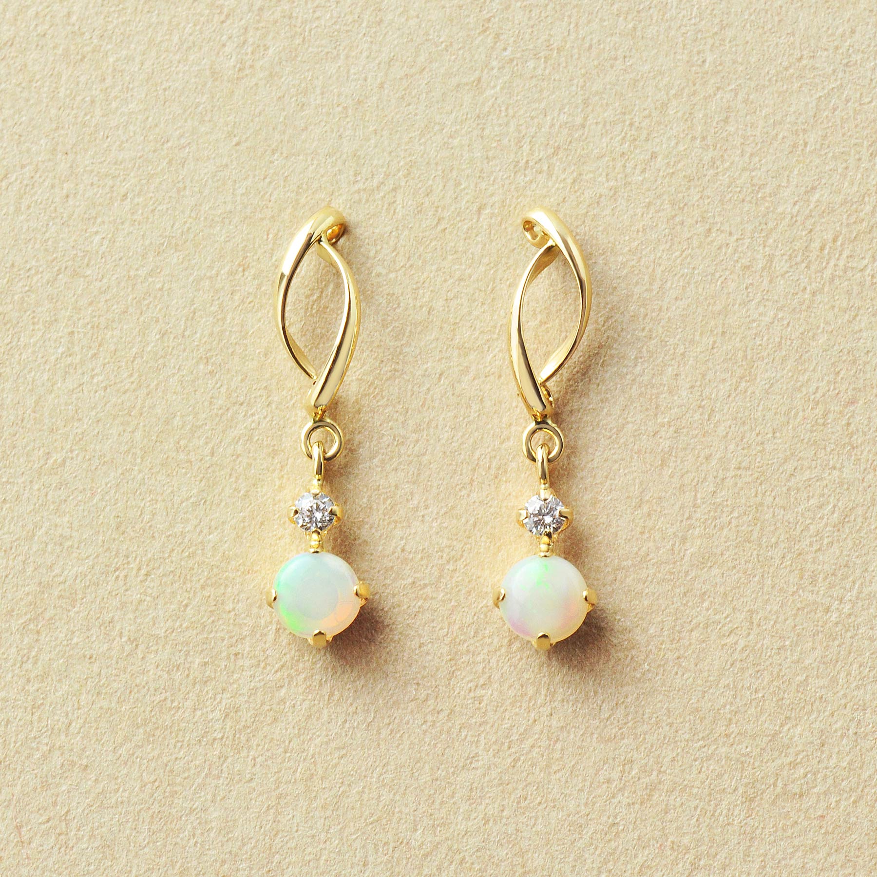 18K/10K Opal Double Line Swinging Earrings (Yellow Gold) - Product Image