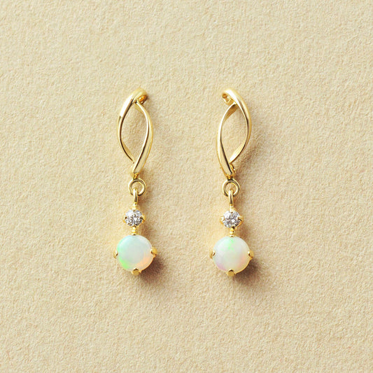 18K/10K Opal Double Line Swinging Earrings (Yellow Gold) - Product Image