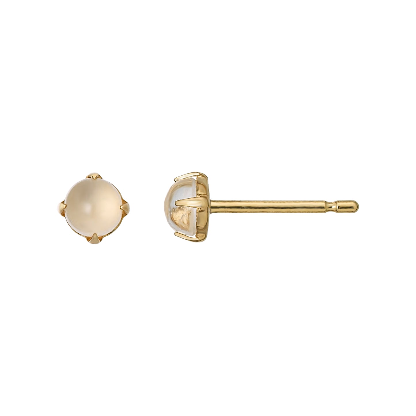 [Second Earrings] 18K Milky Quartz Cabochon Earrings (Yellow Gold) - Product Image