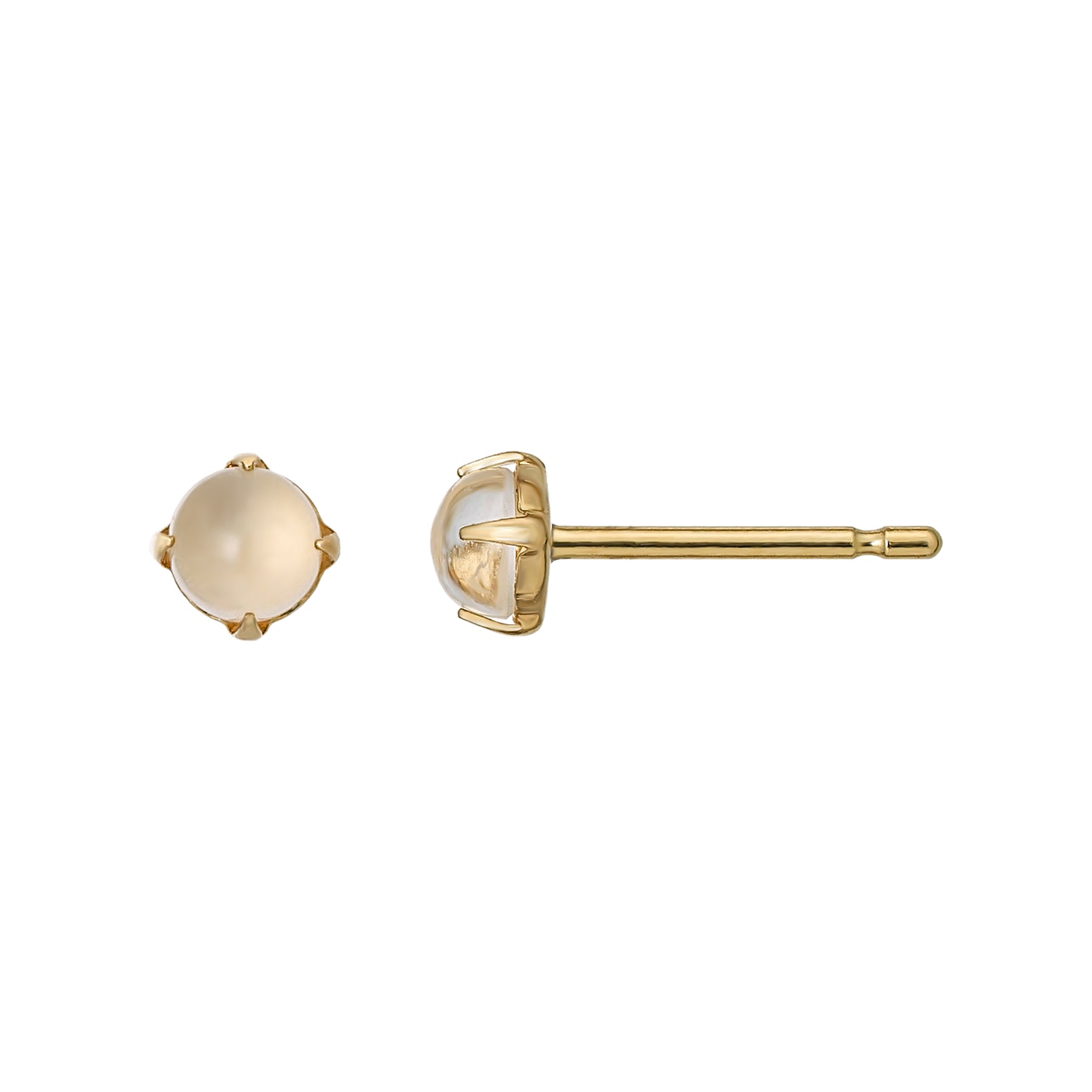 [Second Earrings] 18K Milky Quartz Cabochon Earrings (Yellow Gold) - Product Image