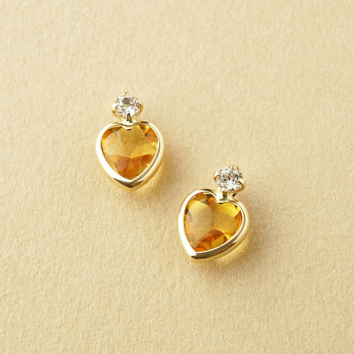10K Citrine Heart Love Earrings (Yellow Gold) - Product Image