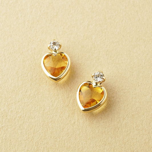 10K Citrine Heart Love Earrings (Yellow Gold) - Product Image