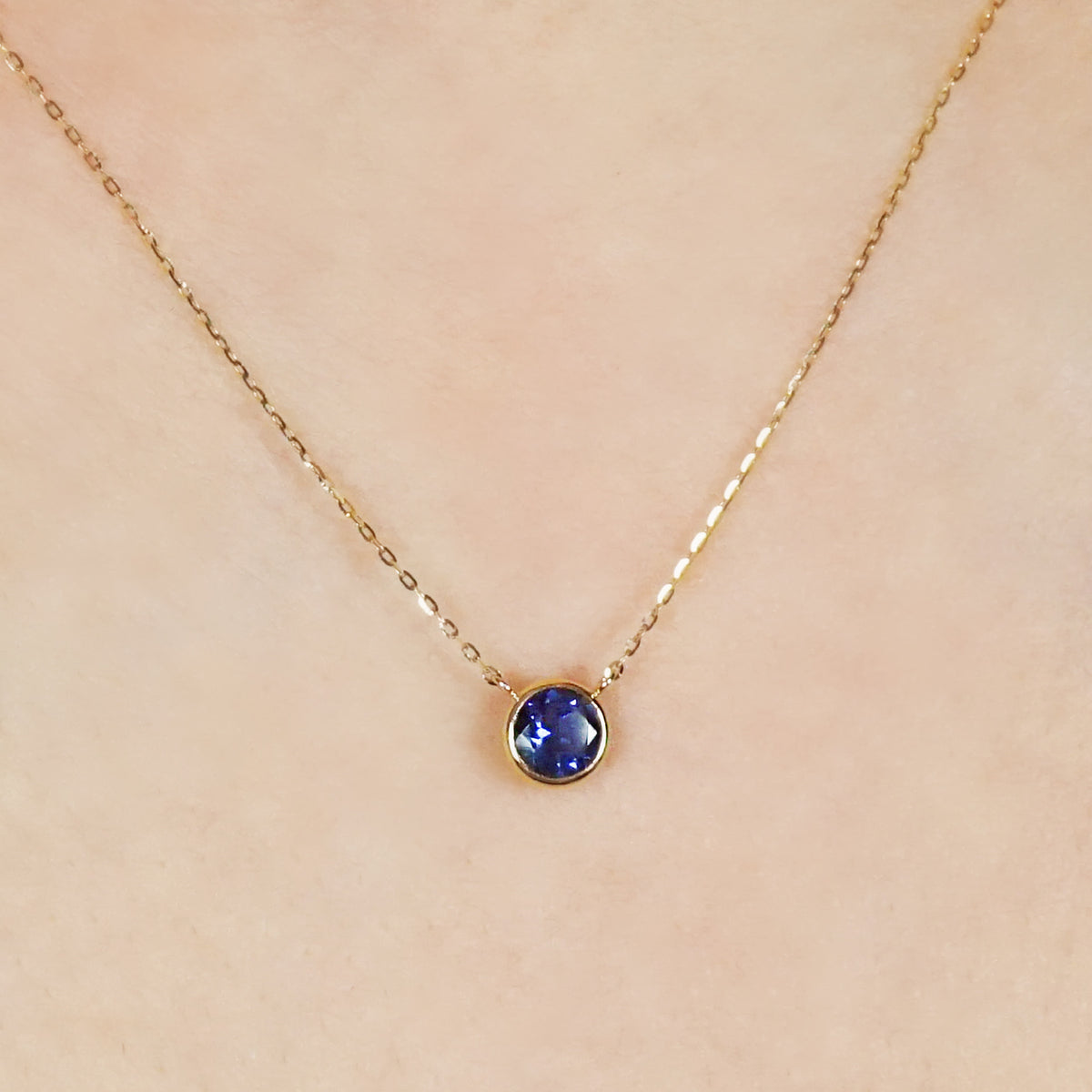 10K Iolite Solitaire Necklace (Yellow Gold) - Model Image