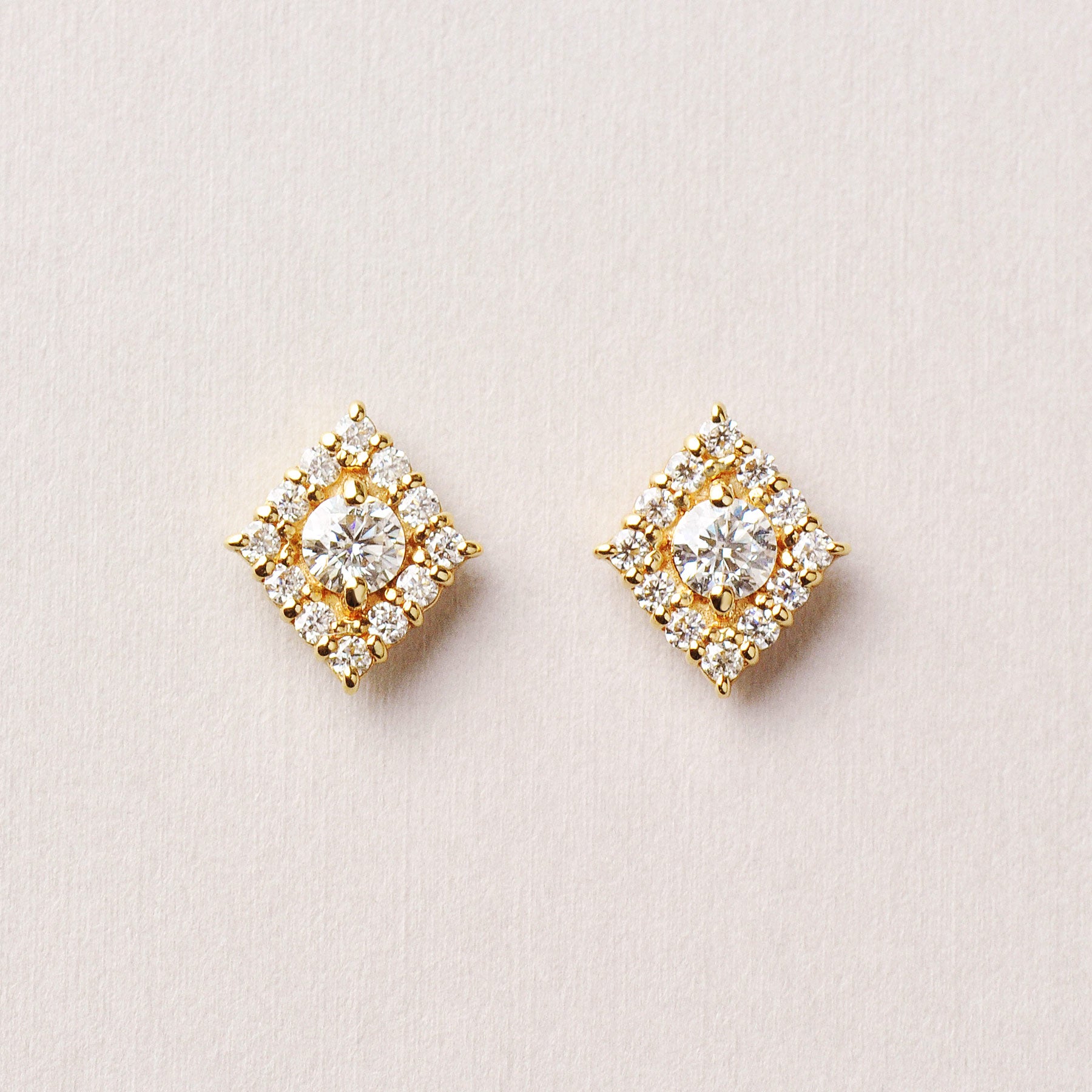 18K/10K Moissanite Square Earrings (Yellow Gold) - Product Image
