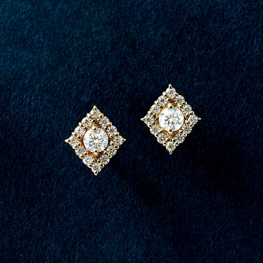 18K/10K Moissanite Square Earrings (Yellow Gold) - Product Image