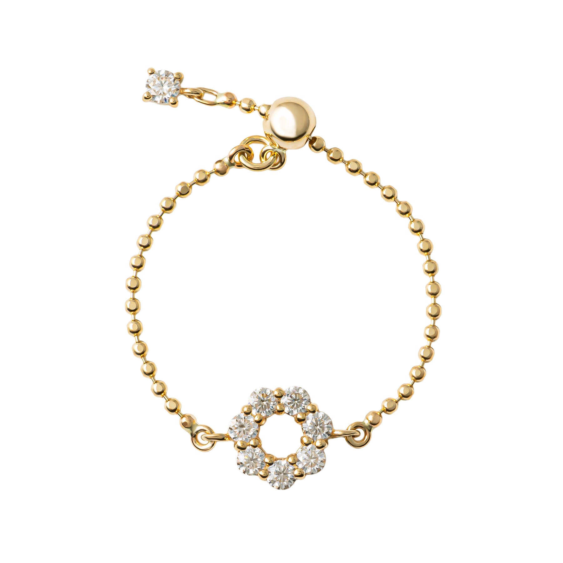 10K Moissanite Circle Flower Chain Ring (Yellow Gold) - Product Image