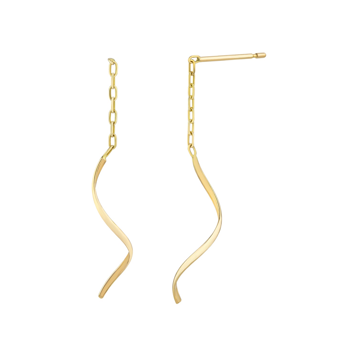 10K Twisted Line Chain Swinging Earrings (Yellow Gold) - Product Image