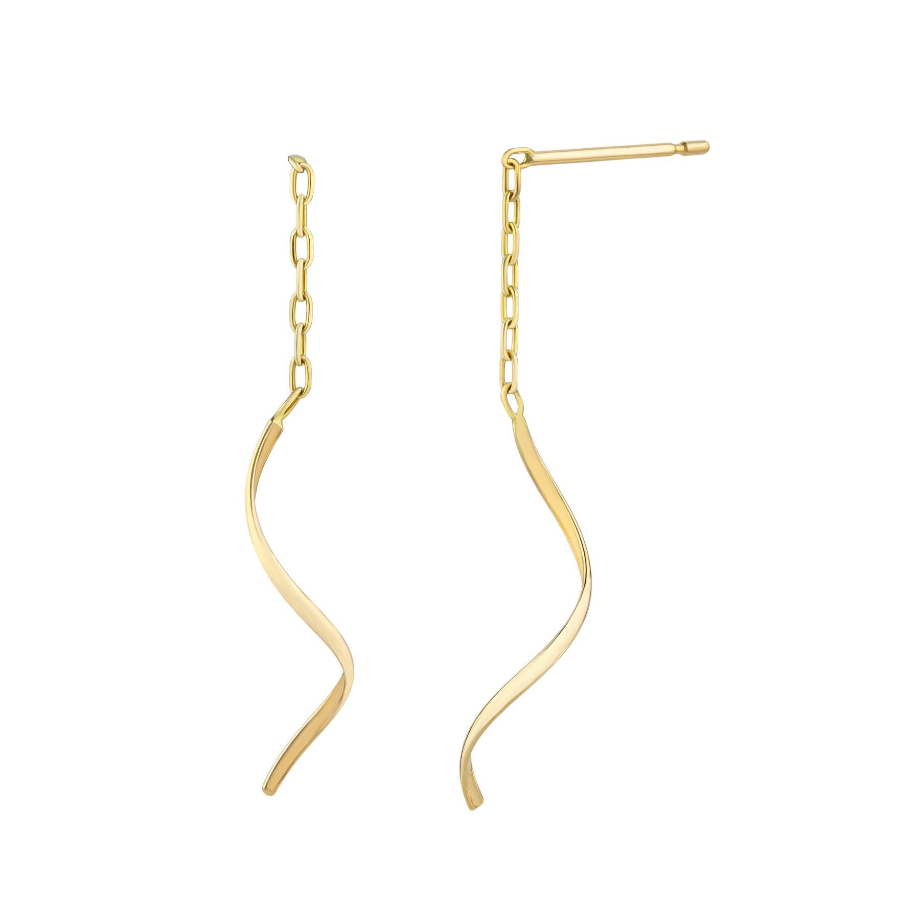 10K Twisted Line Chain Swinging Earrings (Yellow Gold) - Product Image