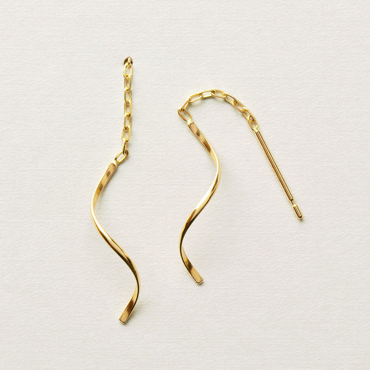 10K Twisted Line Chain Swinging Earrings (Yellow Gold) - Product Image