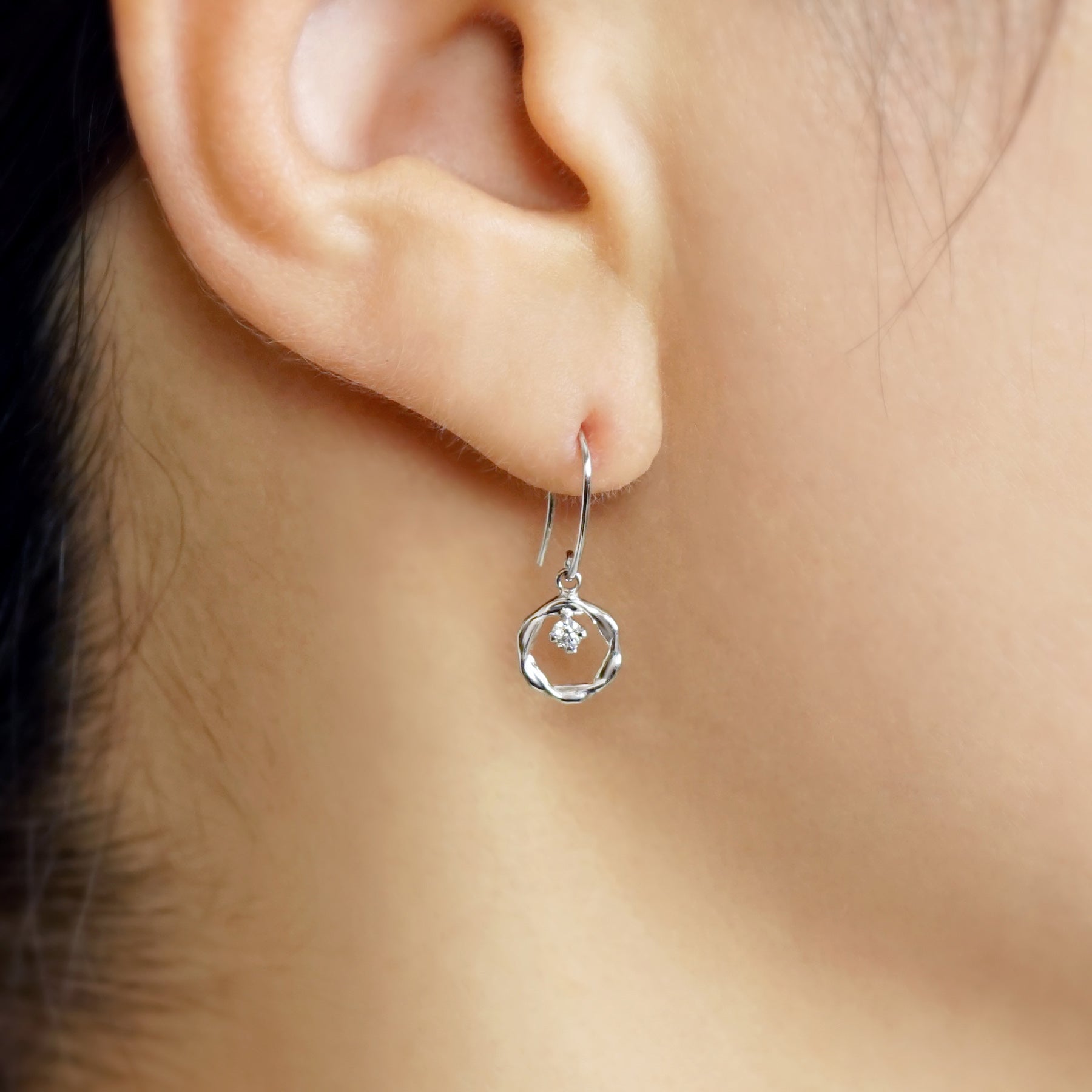 10K Circle Wire Earrings (White Gold) - Model Image