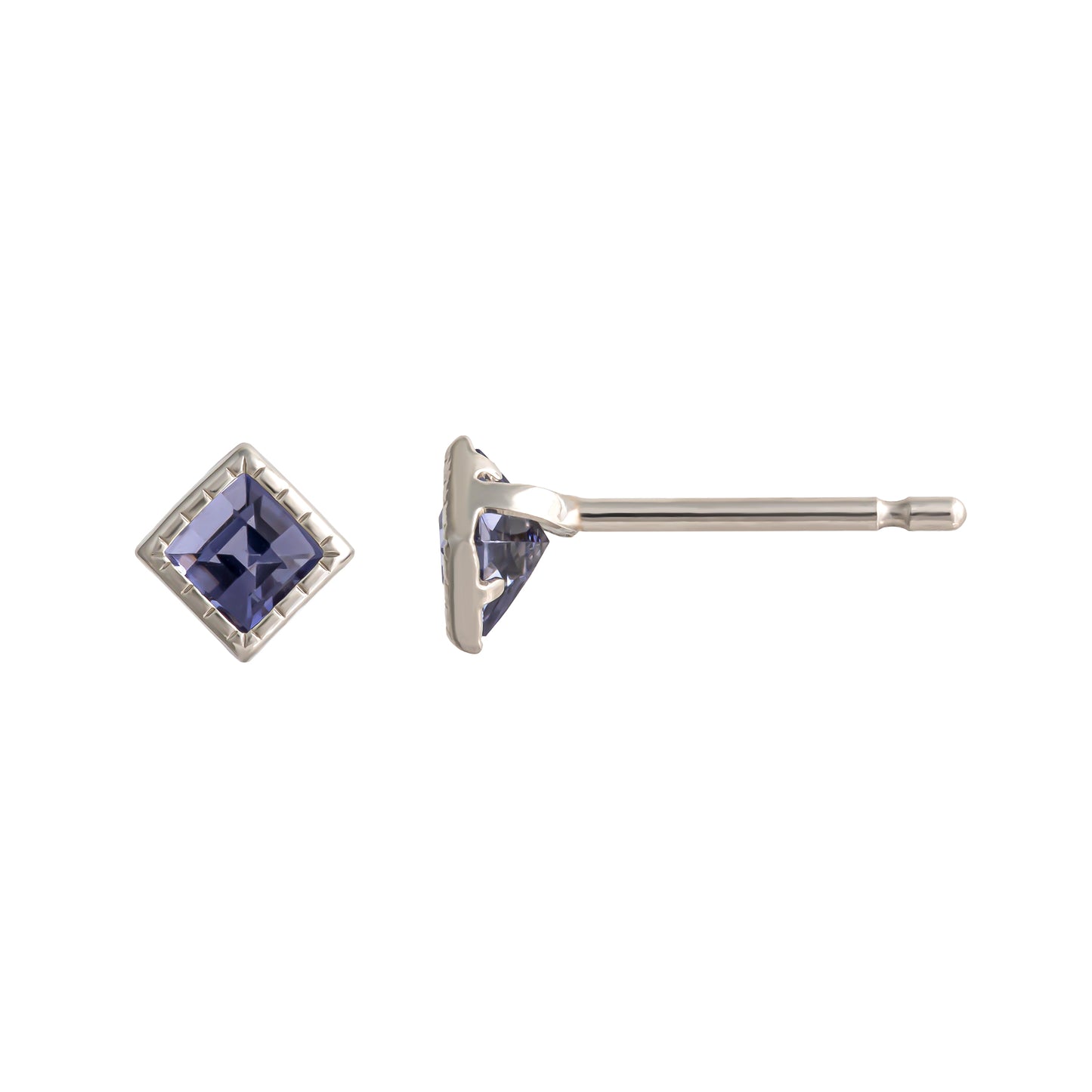 [Second Earrings] Platinum Iolite Square Cut Earrings - Product Image